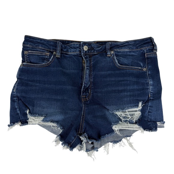 American Eagle Pants - American Eagle Super Hi-Rise Shortie Distressed Denim Shorts Dark Wash Size 16